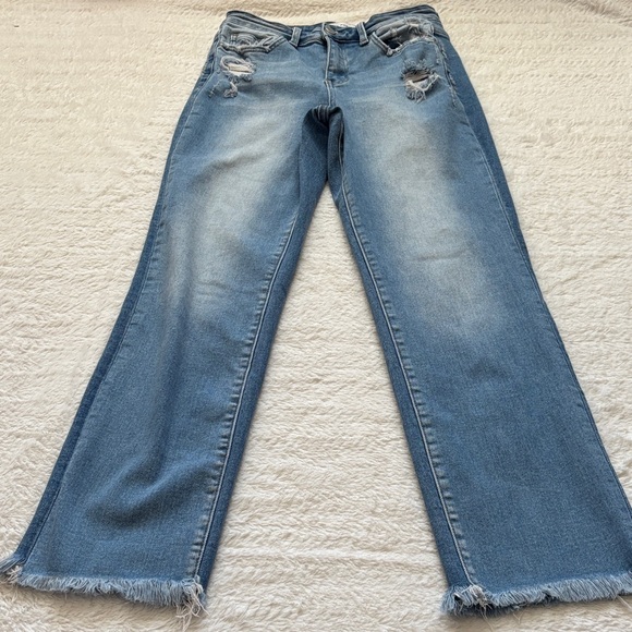 Flying Monkey Distressed Blue Women's Jeans with Frayed Cuff at Bottom - Picture 5 of 8